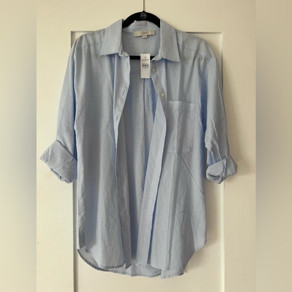 LOFT | Oversized Everyday Shirt in Baby Blue - Picture 3 of 5